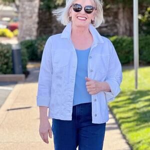 Blair Women's DenimEase Stretch Button Front Twill Denim Jacket Size XL White